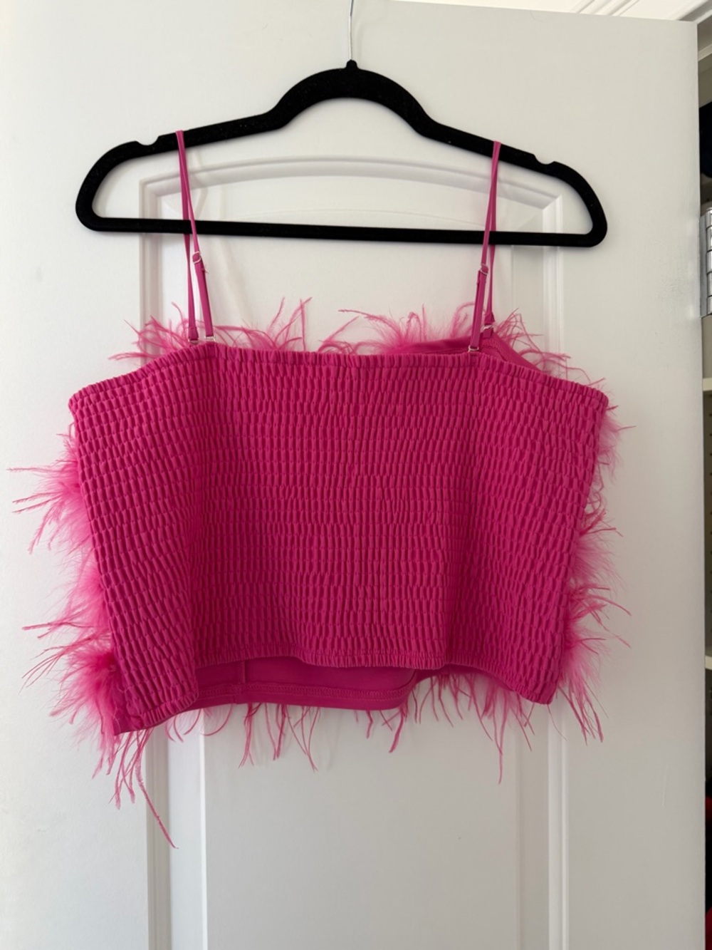 Lucy Paris Hot Pink Feather Trim Crop Top - Picture 3 of 3